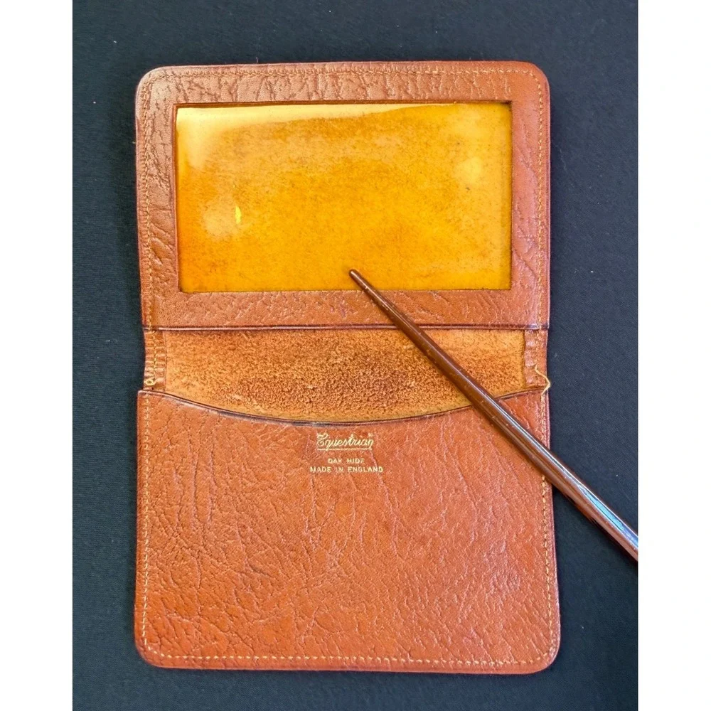 Equestrian Oak Hide Leather Bifold Wallet Tan Made in England ID Card Case Slim